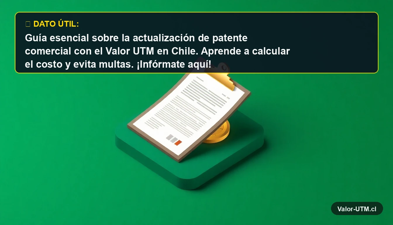 Ilustración 3D de un documento legal y una moneda de oro, representando la actualización de la patente comercial con la UTM.