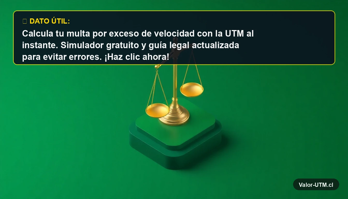 Balanza de la justicia dorada sobre pedestal verde, representando el cálculo legal de multas de tránsito en Chile.