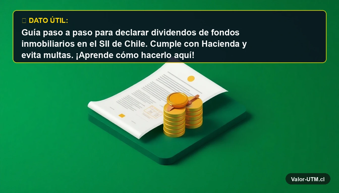 Documento legal y monedas de oro representando la declaración de dividendos de un fondo inmobiliario en Chile.