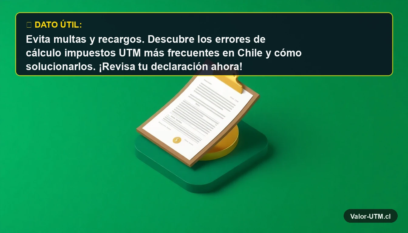 Ilustración 3D de documento legal y moneda dorada representando cálculo de impuestos UTM en Chile