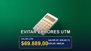 Ilustración minimalista de una calculadora dorada sobre un fondo verde bosque, representando el cálculo correcto de impuestos y UTM en el SII.