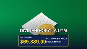 Ilustración corporativa de planificación tributaria en Chile, mostrando una balanza de la justicia dorada sobre documentos, representando la relación entre la UTM y los dividendos empresariales.