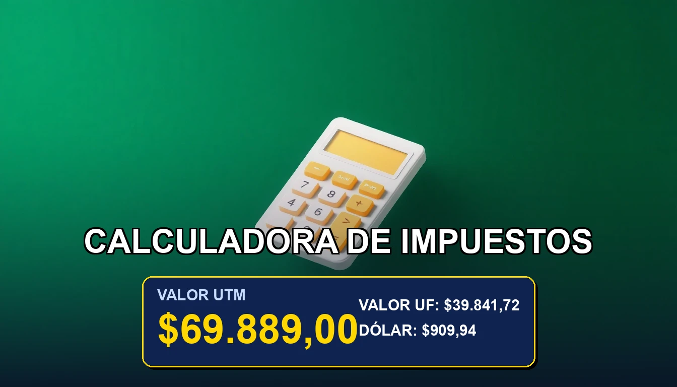 Plantilla de Excel premium para calcular impuestos en UTM, UTA y pesos chilenos (CLP), sobre fondo verde institucional.