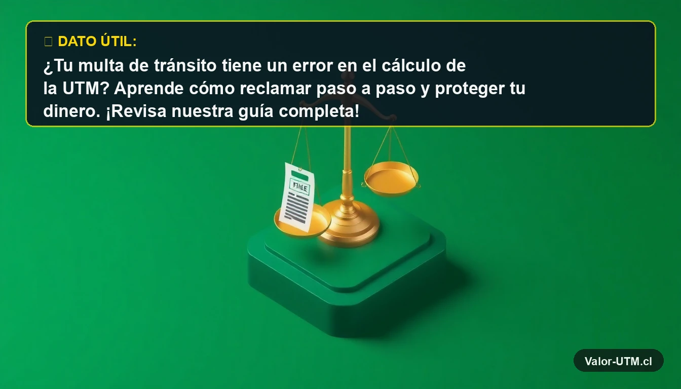 Balanza de la justicia con multa de tránsito y moneda dorada, representando reclamo por error en cálculo UTM.
